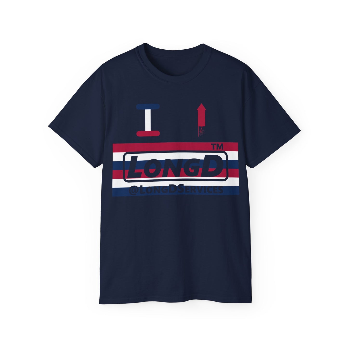 I firecracker LongD negative horizontal 6-striped tag logo cotton tee