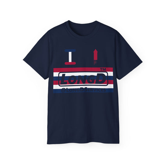 I firecracker LongD negative horizontal 6-striped tag logo cotton tee