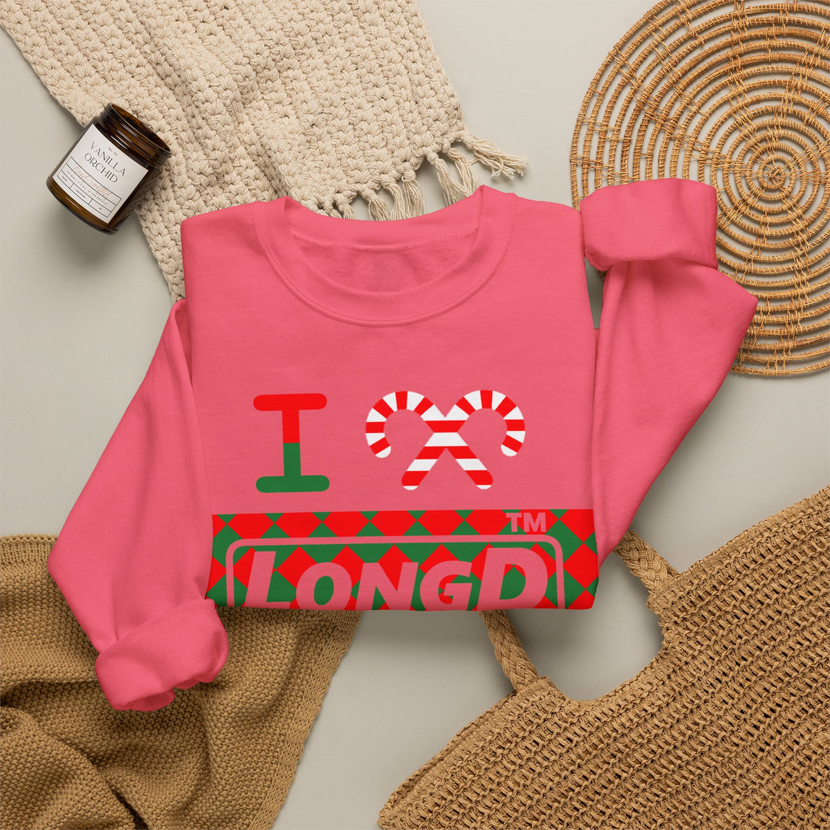 I candy cane LongD Hyde Park negative argyle logo crewneck sweatshirt