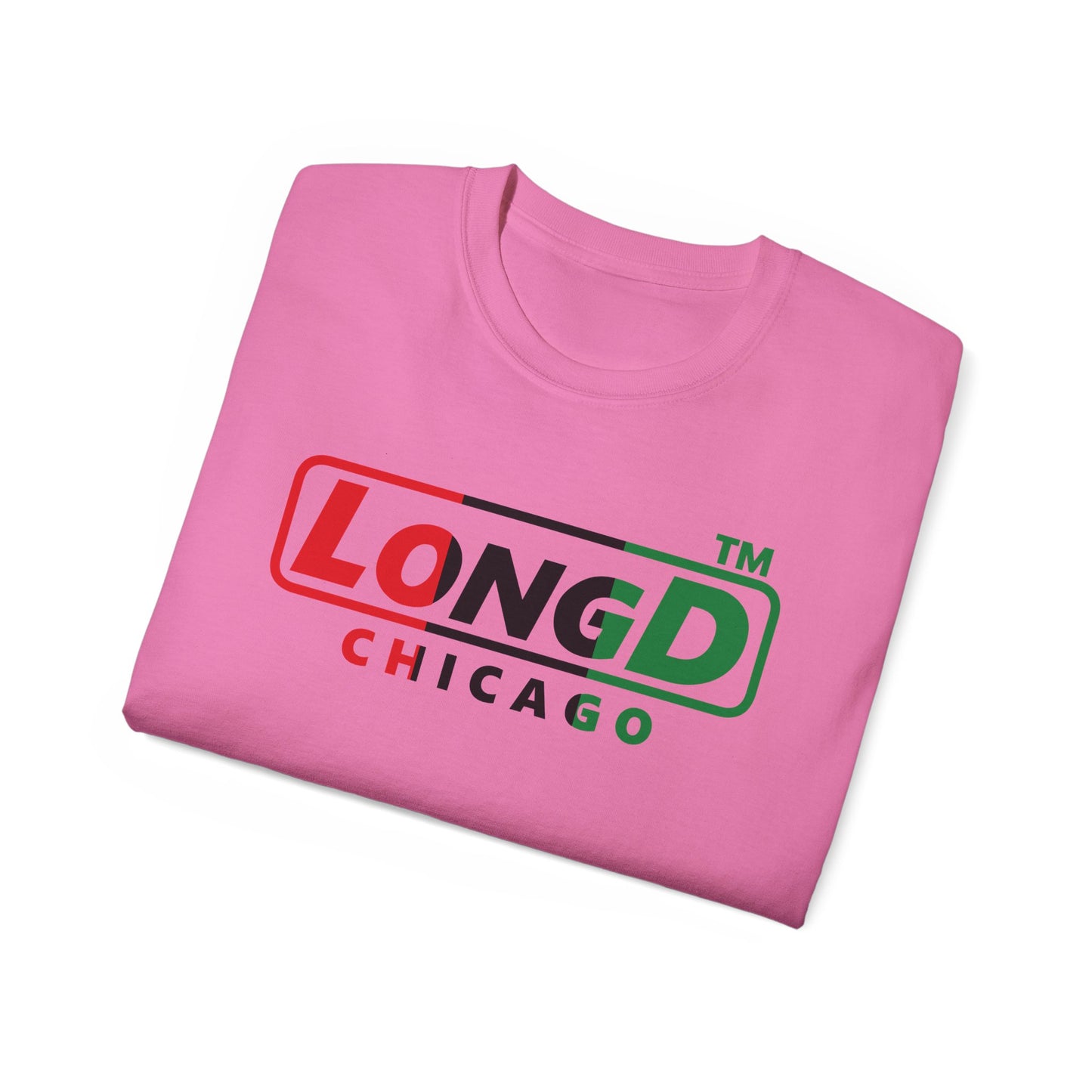 LongD positive vertical 3-striped Chicago logo cotton tee (Juneteenth colors)