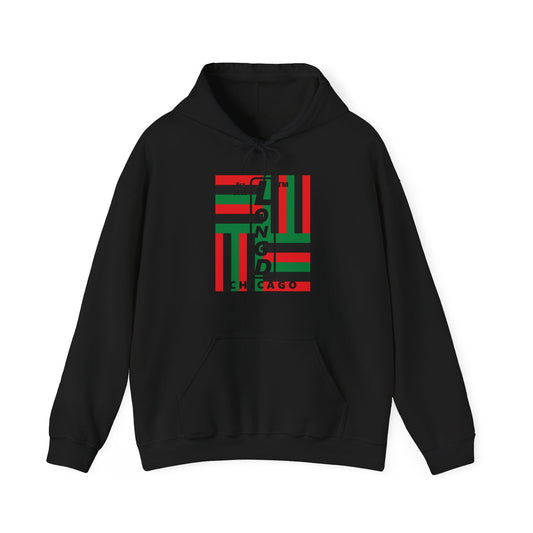 LongD® negative windmill upright Chicago logo hoodie (Juneteenth colors)