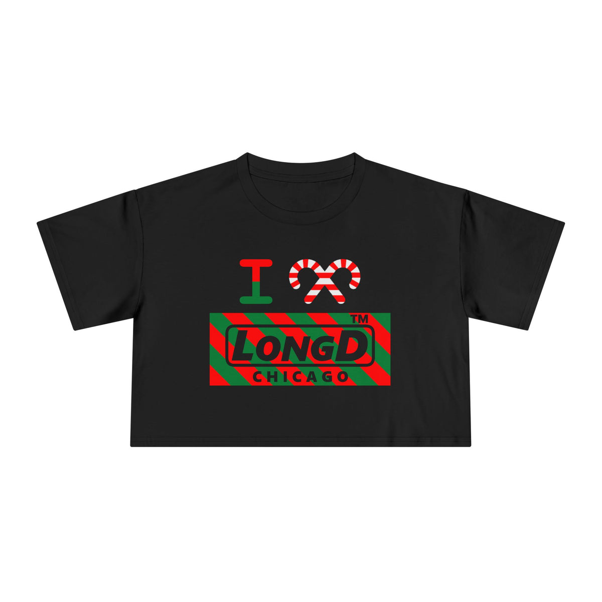 I candy cane LongD Chicago negative 12-striped logo crop tee