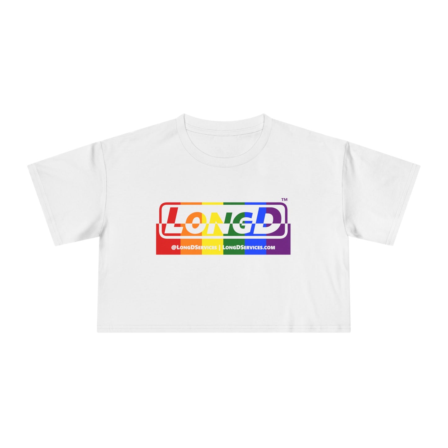 LongD Logo Women's Crop Tee (Pride color rainbow positive top negative bottom logo)