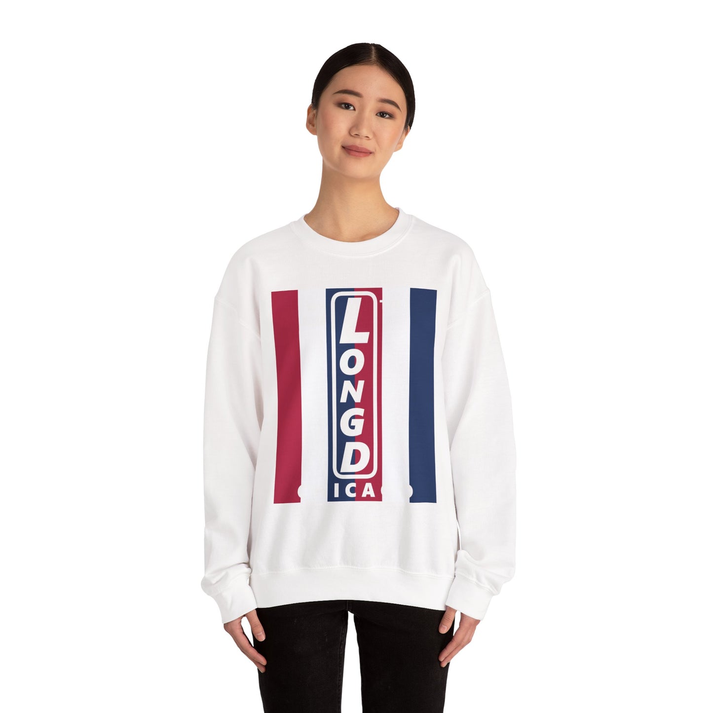 LongD negative vertical 6-striped Chicago logo crewneck sweatshirt (patriotic colors)