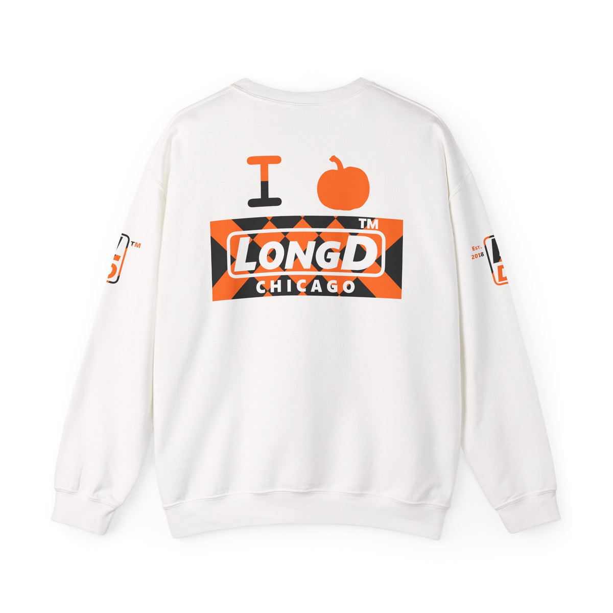 I pumpkin LongD Chicago negative stylized argyle 4-print logo crewneck sweatshirt