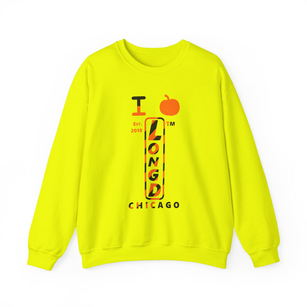 I pumpkin LongD Chicago positive upright pixel-weighted 12-striped front-back logo crewneck sweatshirt