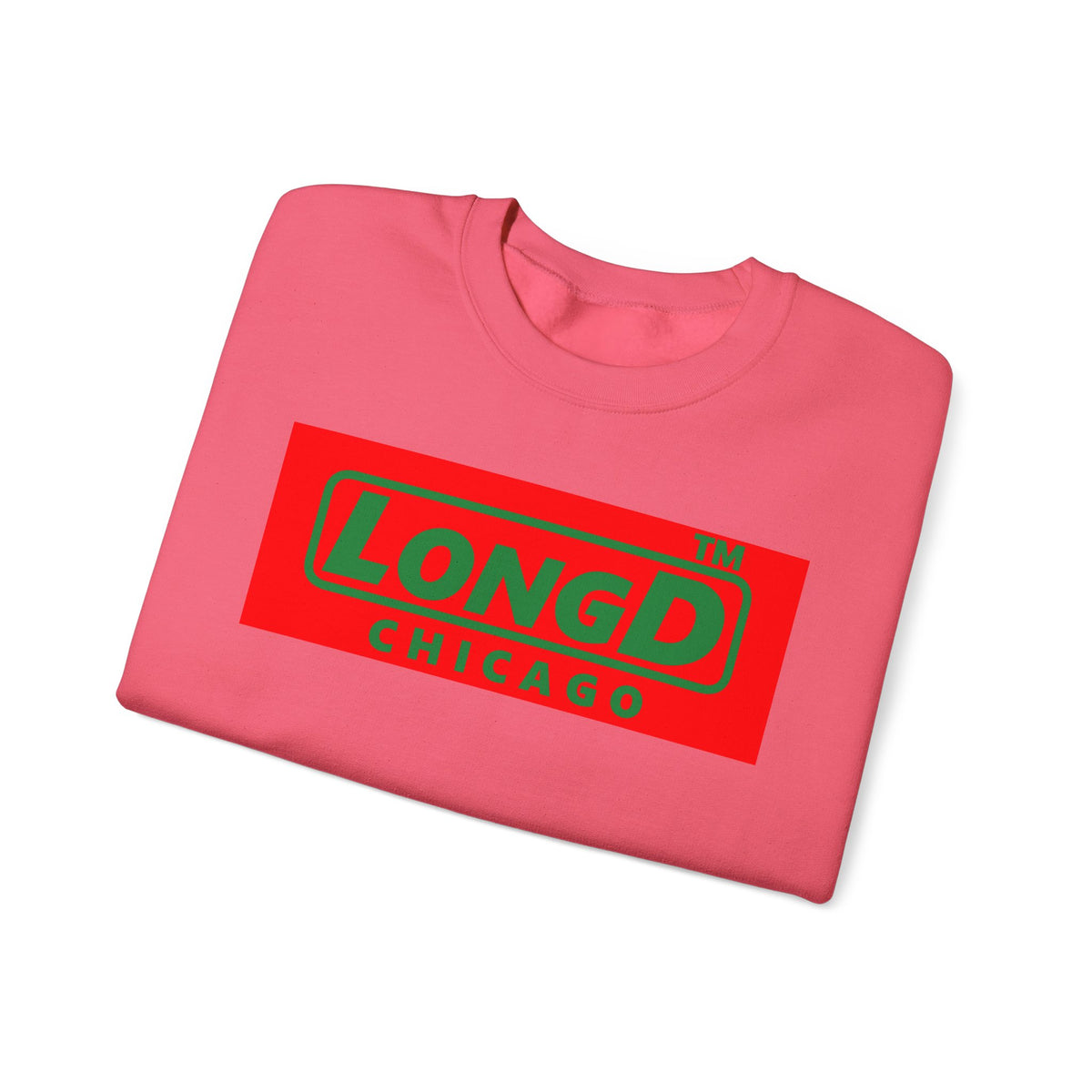 LongD Chicago logo positive green on negative red (Xmas colors) crewneck sweatshirt