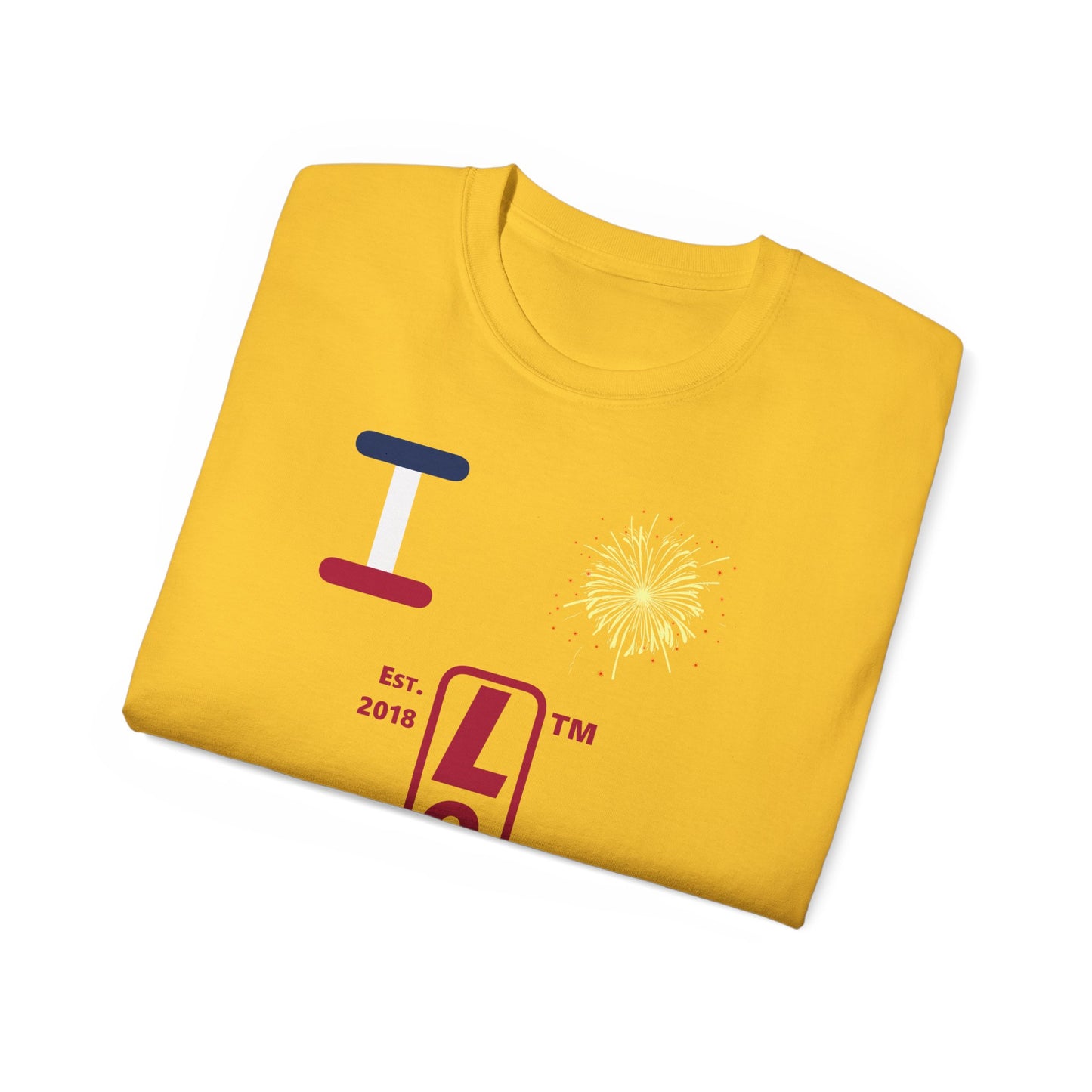 I Burst LongD cotton tee positive horizontal 3-striped Chicago upright logo (Patriotic colors)
