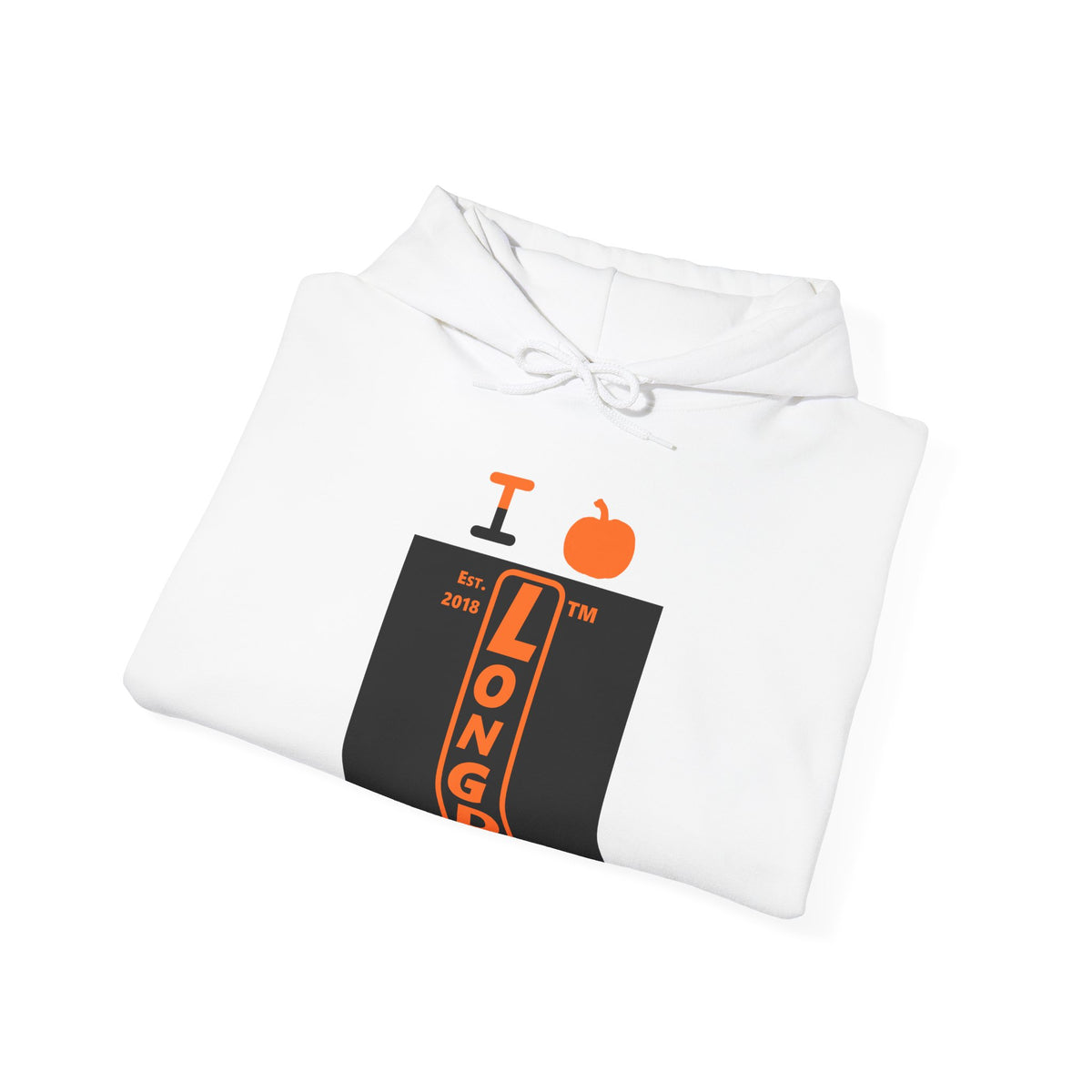 I pumpkin LongD Tag upright logo positive orange on negative black hoodie