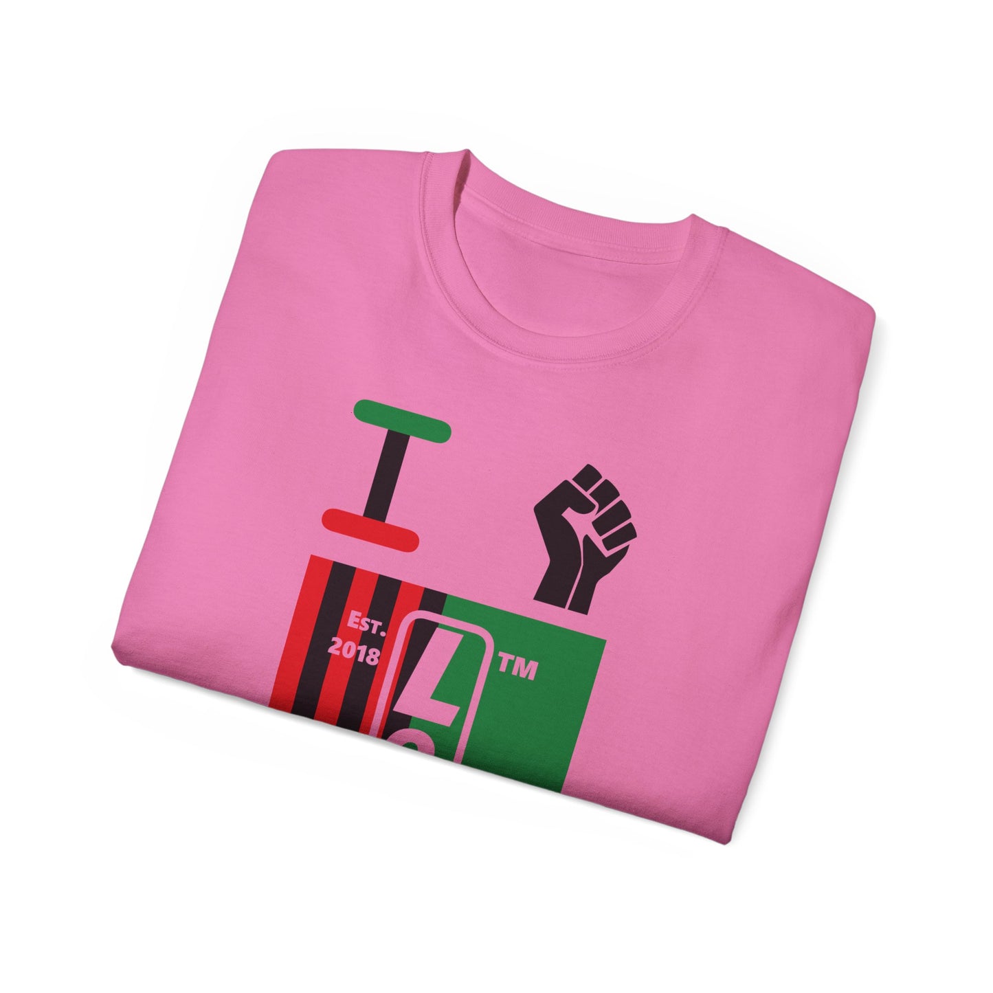 I fist LongD Cotton Tee negative flag Chicago upright logo (Juneteenth colors)