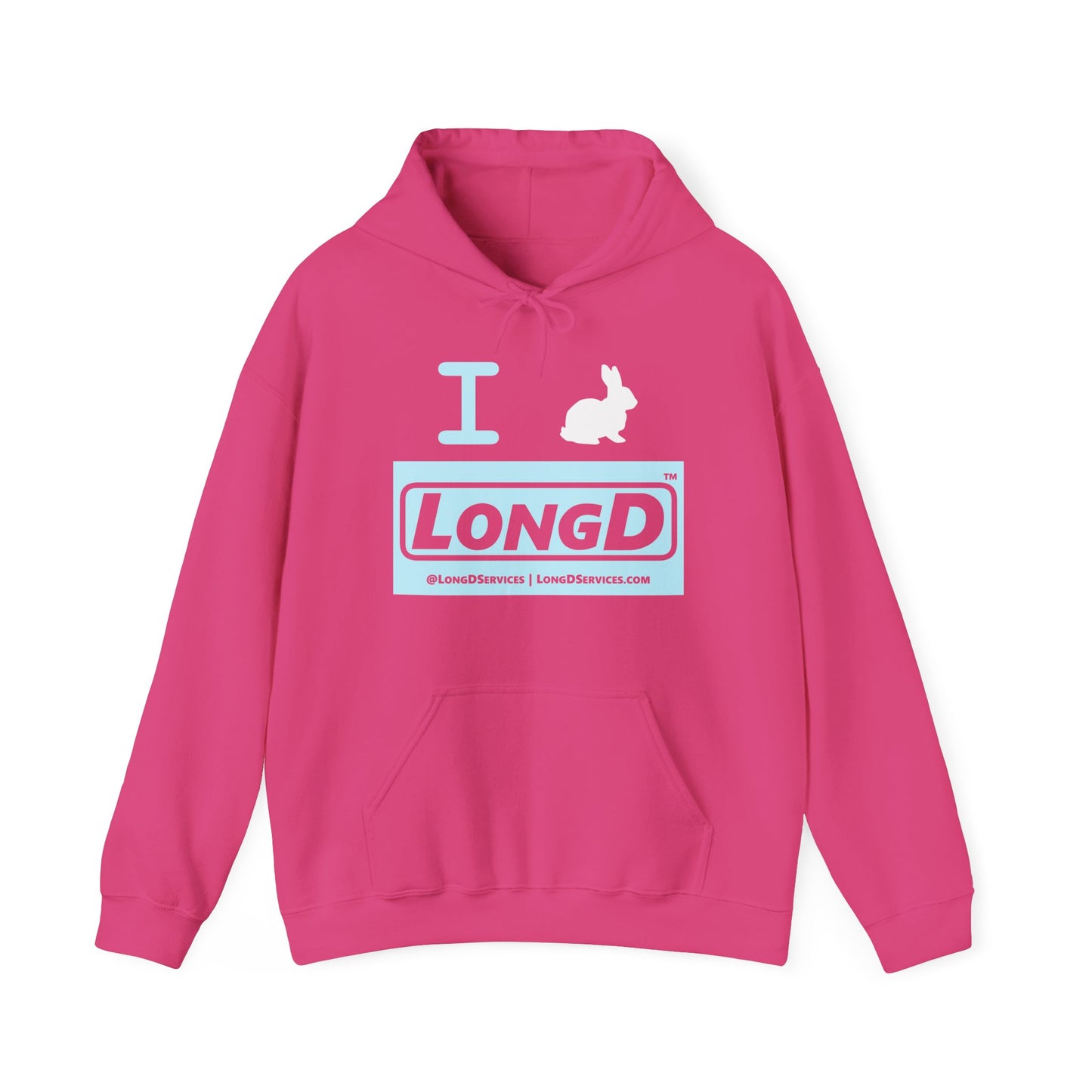 I Bunny LongD® Logo Hoodie Pastel blue negative text (White Easter Bunny)