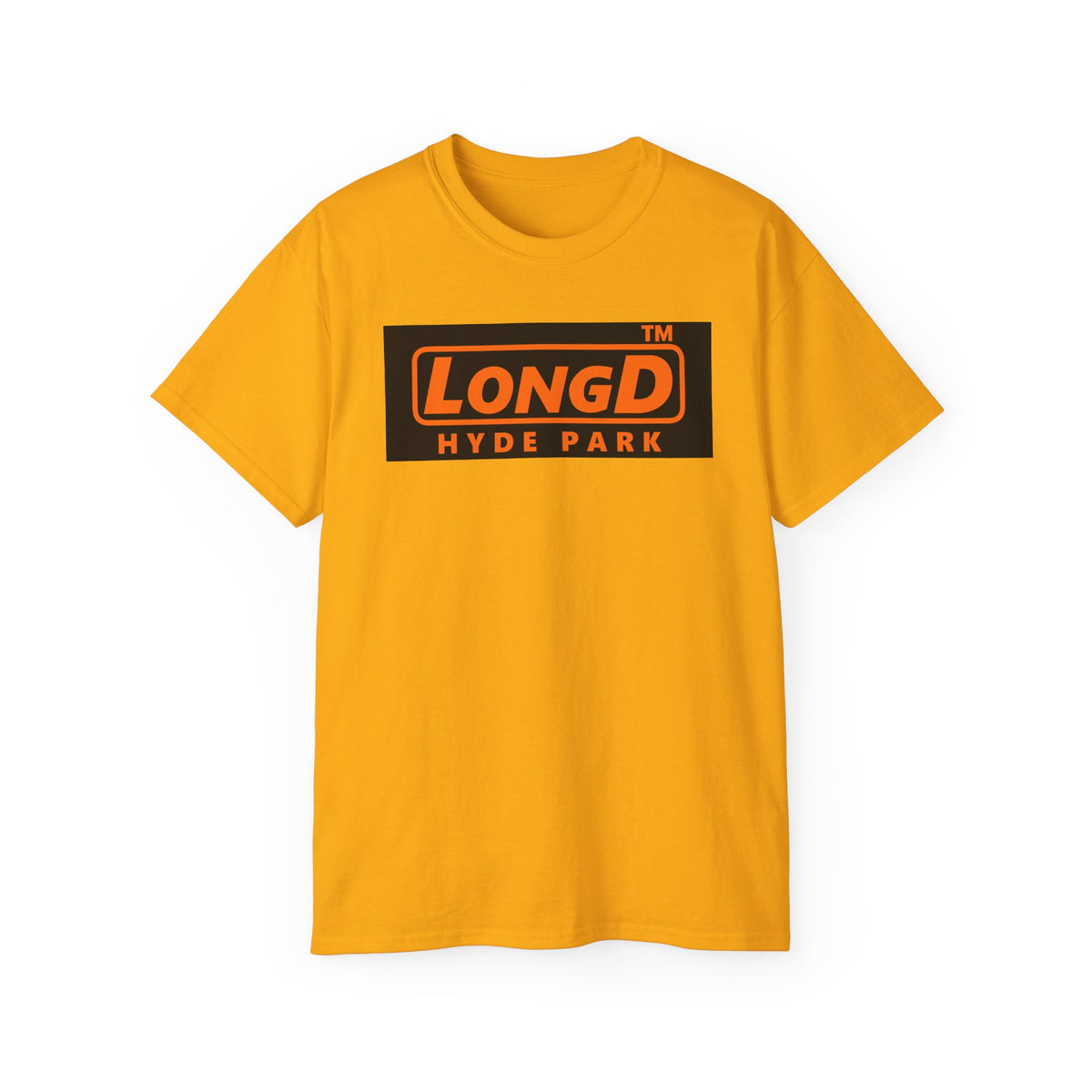 LongD Hyde Park logo orange (FE7518) on Black (000000) (Halloween colors) cotton tee