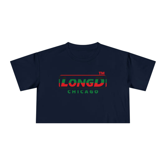LongD positive horizontal 6-striped Chicago logo crop tee (Juneteenth colors)