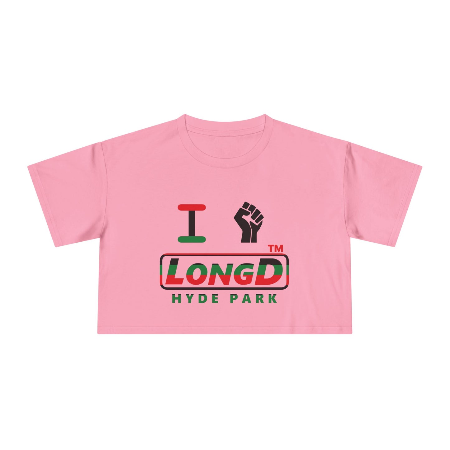 I fist LongD positive horizontal 6-striped Hyde Park logo crop tee