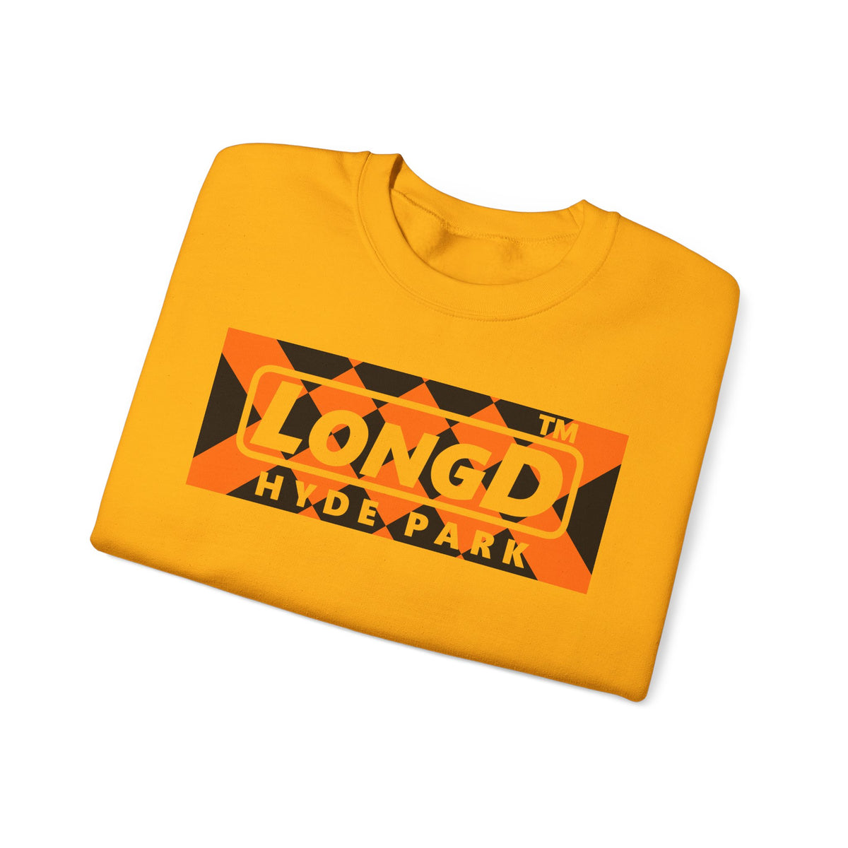 LongD Hyde Park negative stylized argyle logo (Halloween colors) crewneck sweatshirt