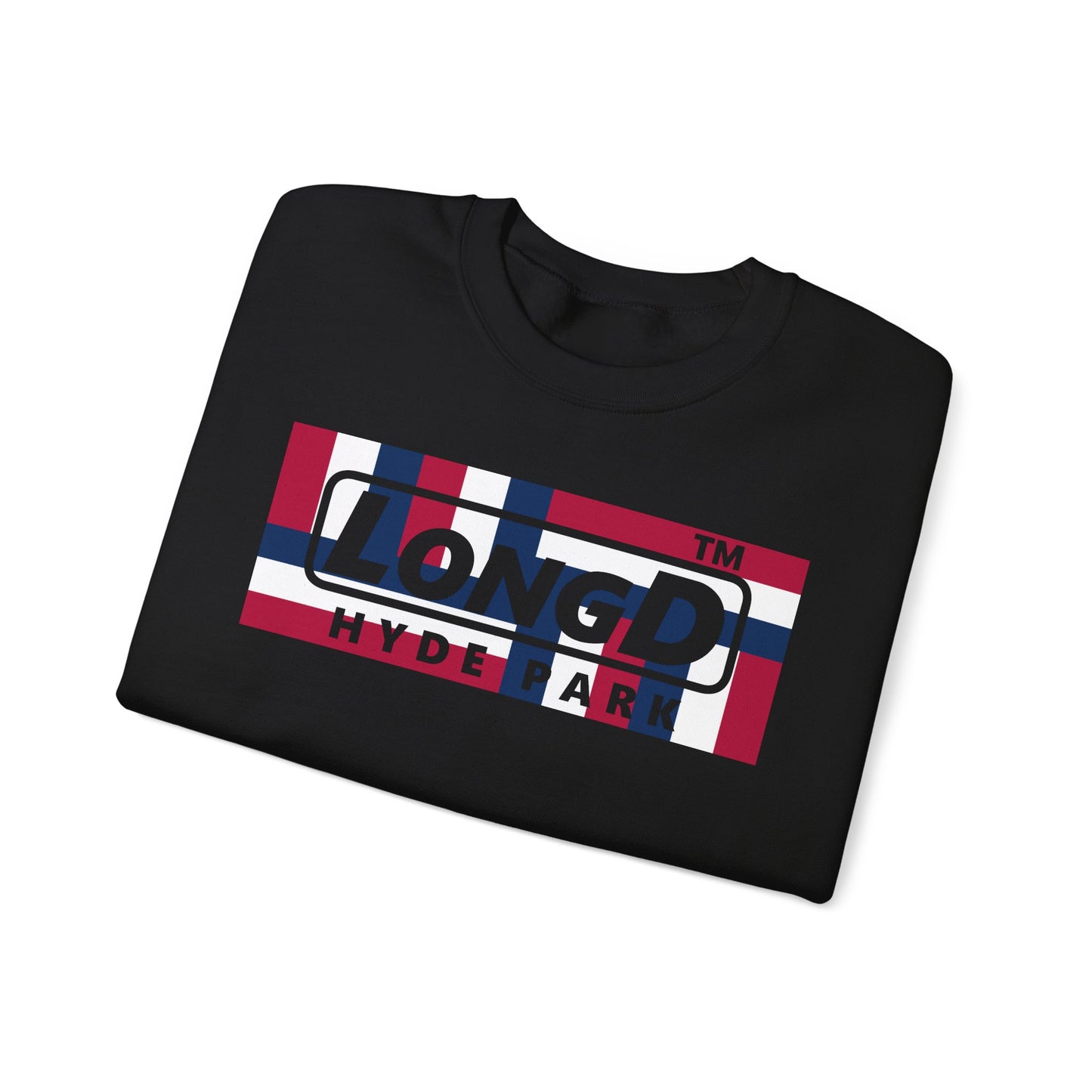 LongD negative modified windmill Hyde Park logo crewneck sweatshirt (patriotic colors)