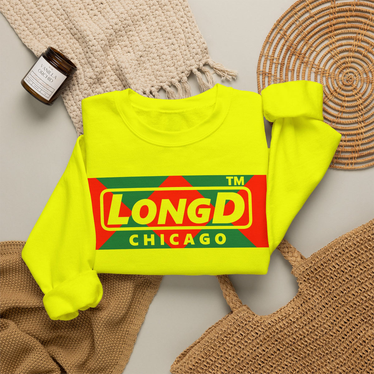 LongD Chicago negative big argyle logo (Xmas colors) crewneck sweatshirt