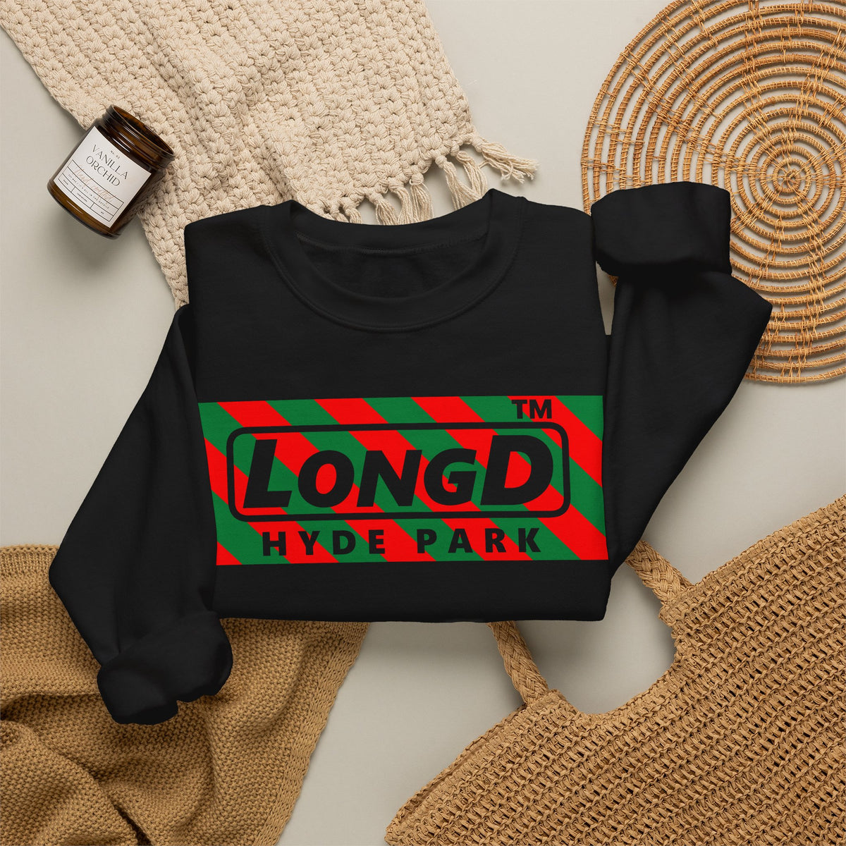 LongD Hyde Park negative 12-striped logo (Xmas colors) crewneck sweatshirt