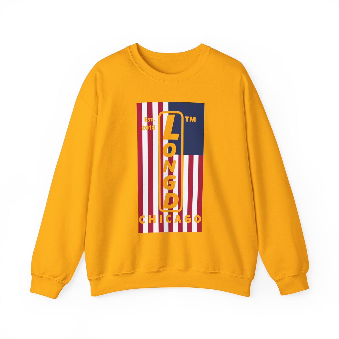 LongD negative flag Chicago logo crewneck sweatshirt (patriotic colors)