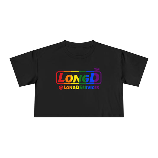 LongD positive vertical 6-striped tag logo crop tee (Pride colors)