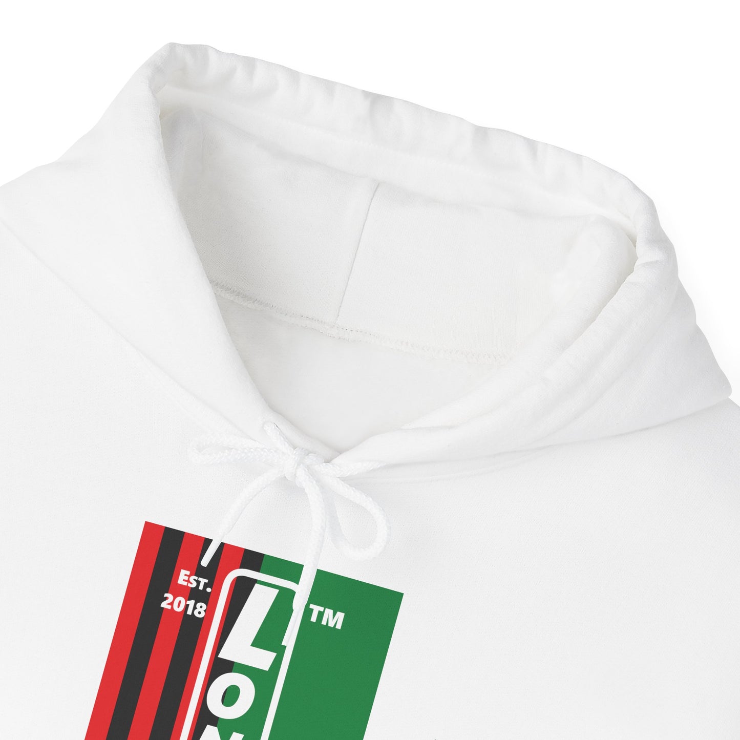 LongD® negative cropped flag upright Chicago logo hoodie (Juneteenth colors)