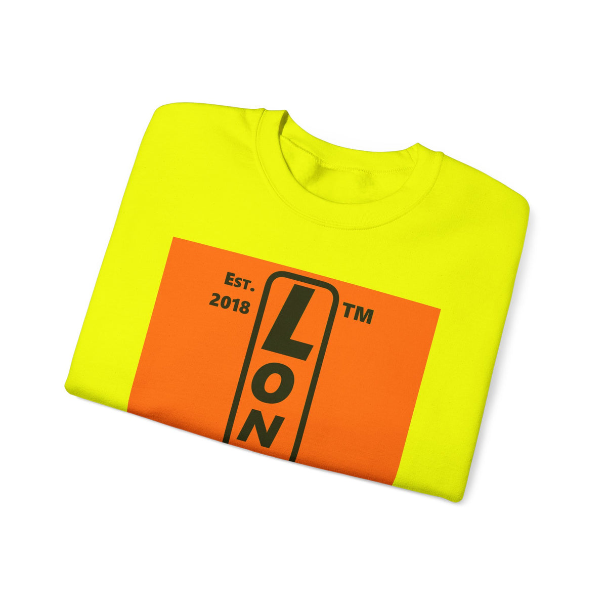 LongD Hyde Park upright logo Black (000000) on orange (FE7518) (Halloween colors) crewneck sweatshirt