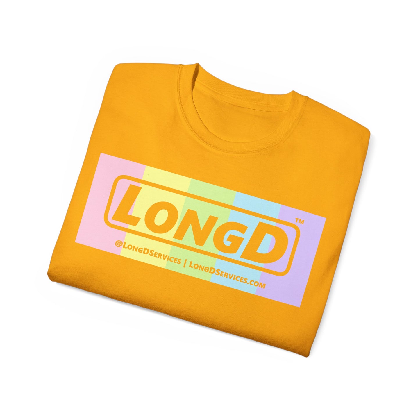 LongD® Logo Cotton Tee (Easter pastel spectrum in negative text)