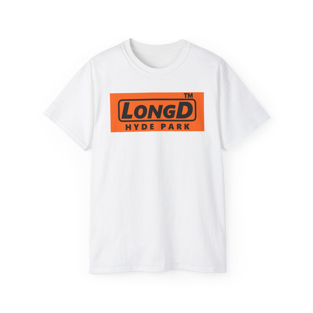 LongD Hyde Park logo Black (000000) on orange (FE7518) (Halloween colors) cotton tee