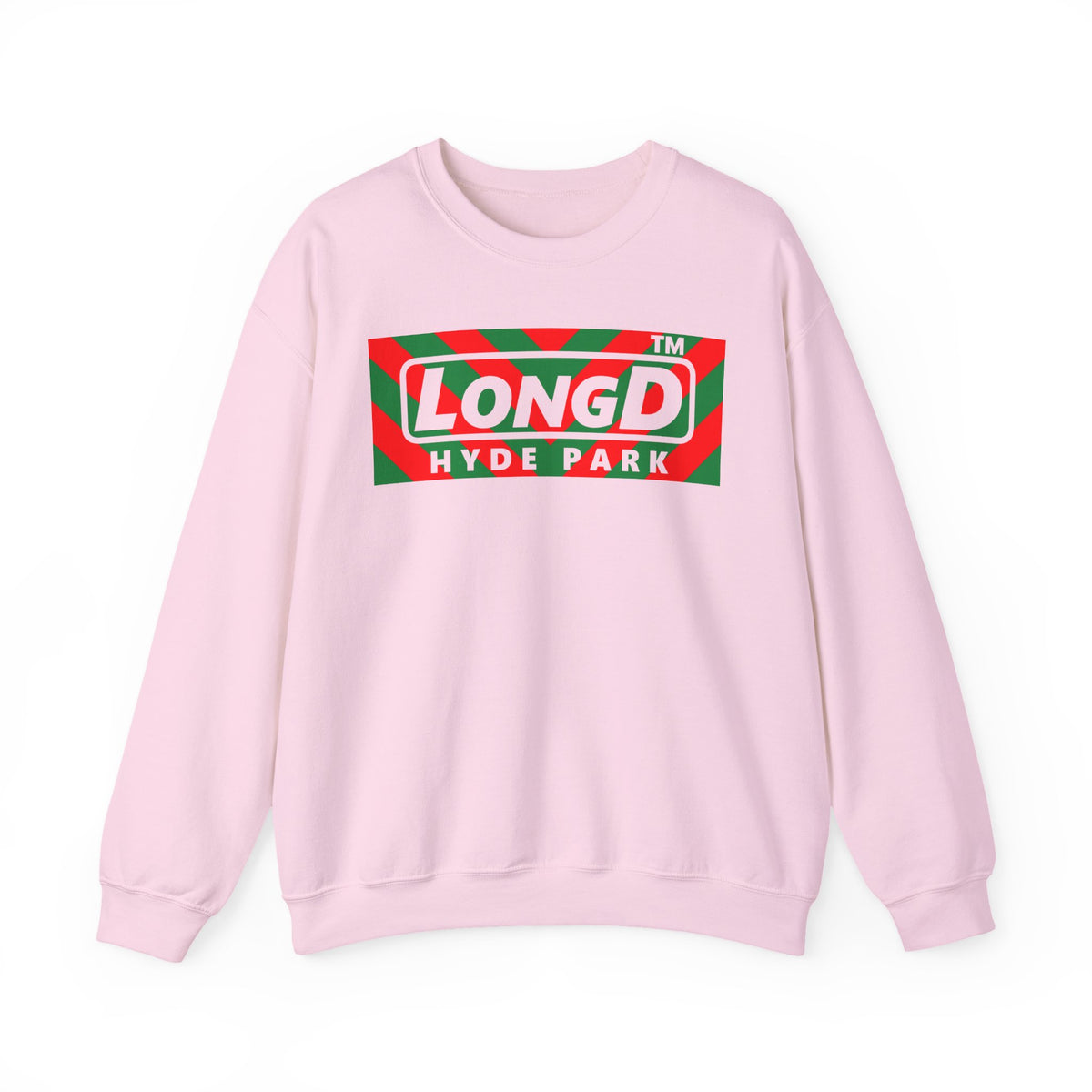 LongD Hyde Park negative downward chevron logo (Xmas colors) crewneck sweatshirt