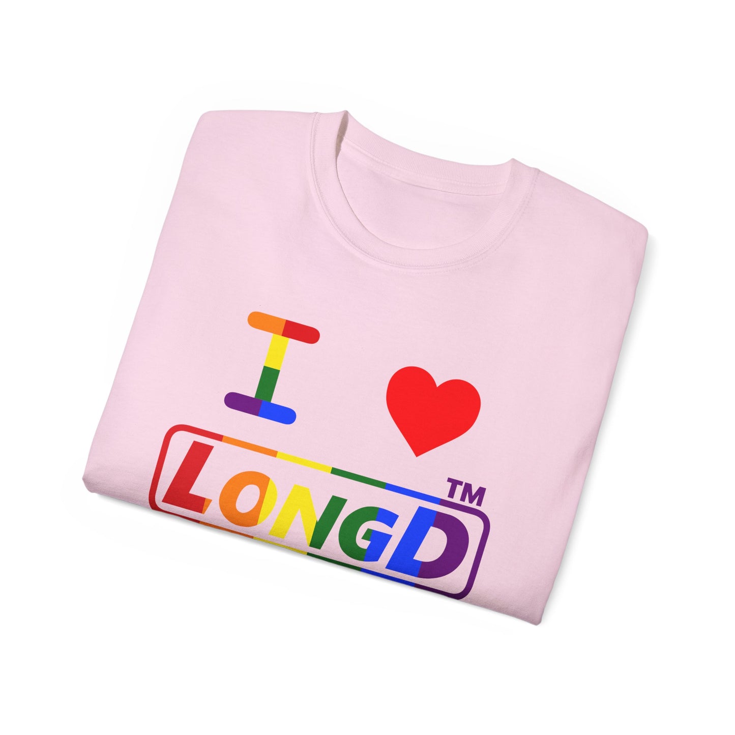 I Luv LongD positive vertical striped Hyde Park logo cotton tee (Pride colors)