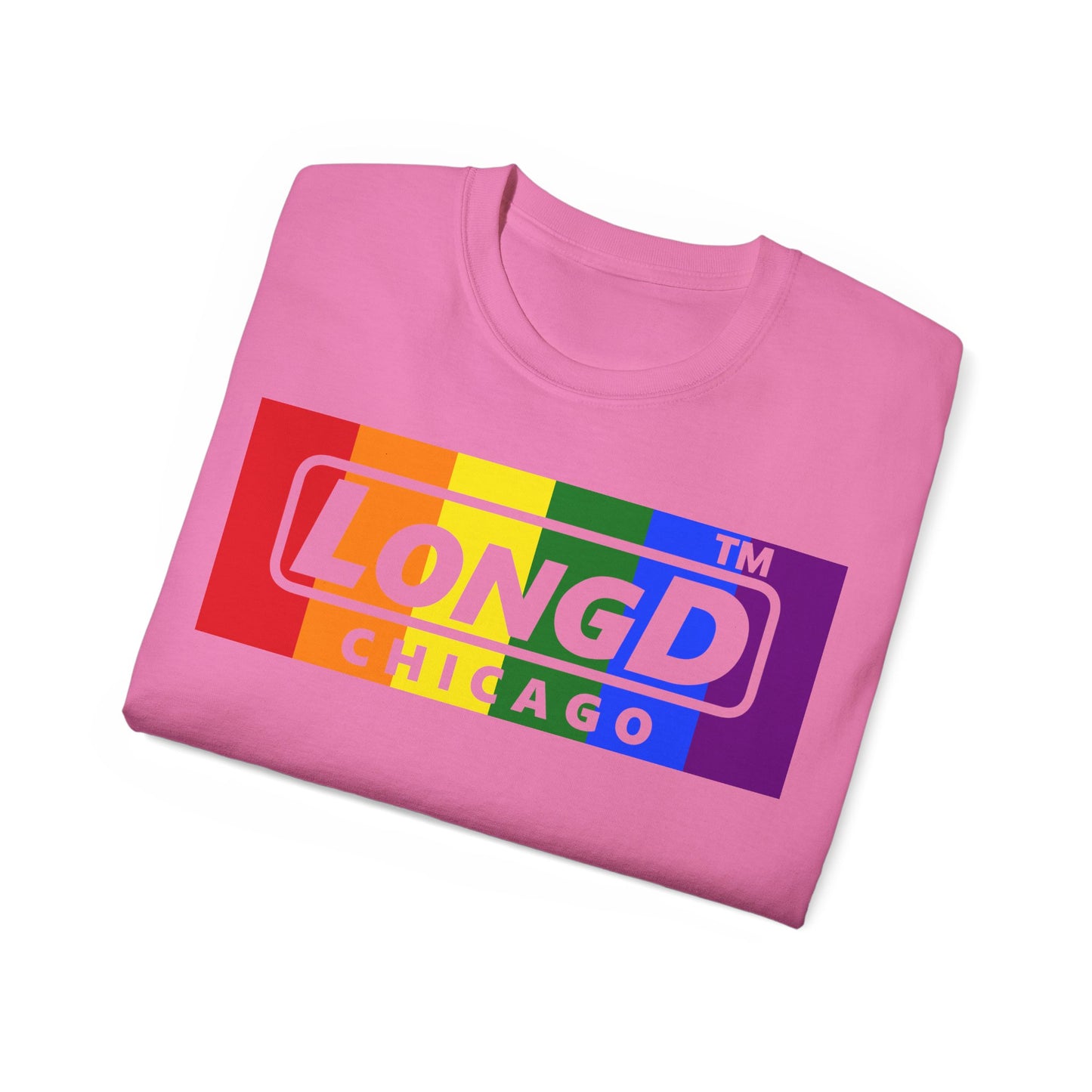 LongD negative vertical striped 4-print Chicago logo cotton tee (Pride colors)