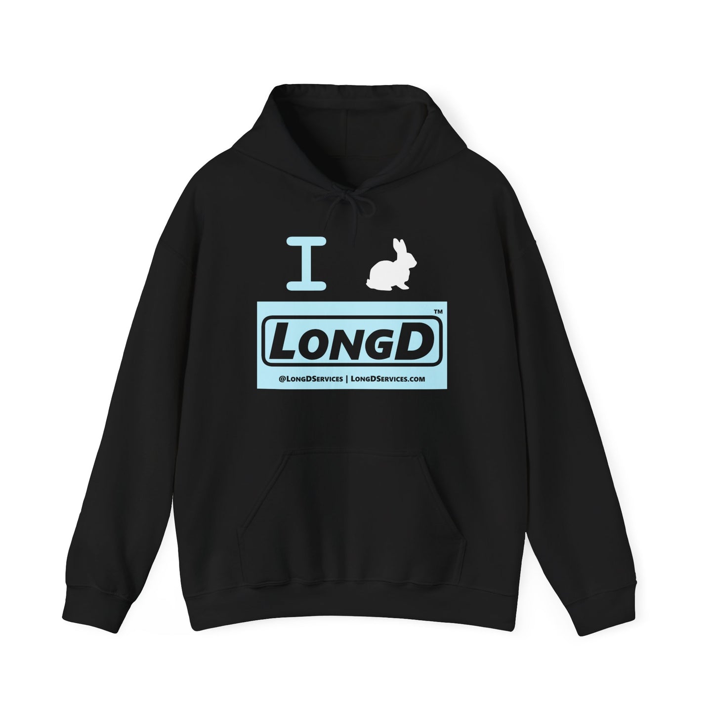 I Bunny LongD® Logo Hoodie Pastel blue negative text (White Easter Bunny)