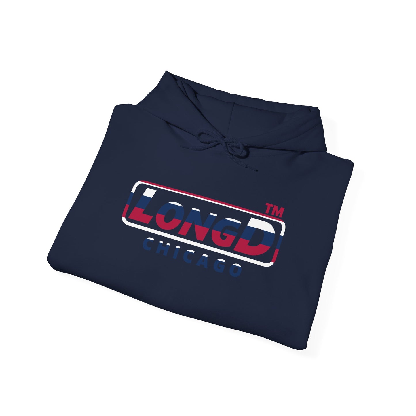 LongD® positive horizontal 6-striped Chicago logo hoodie (patriotic colors)