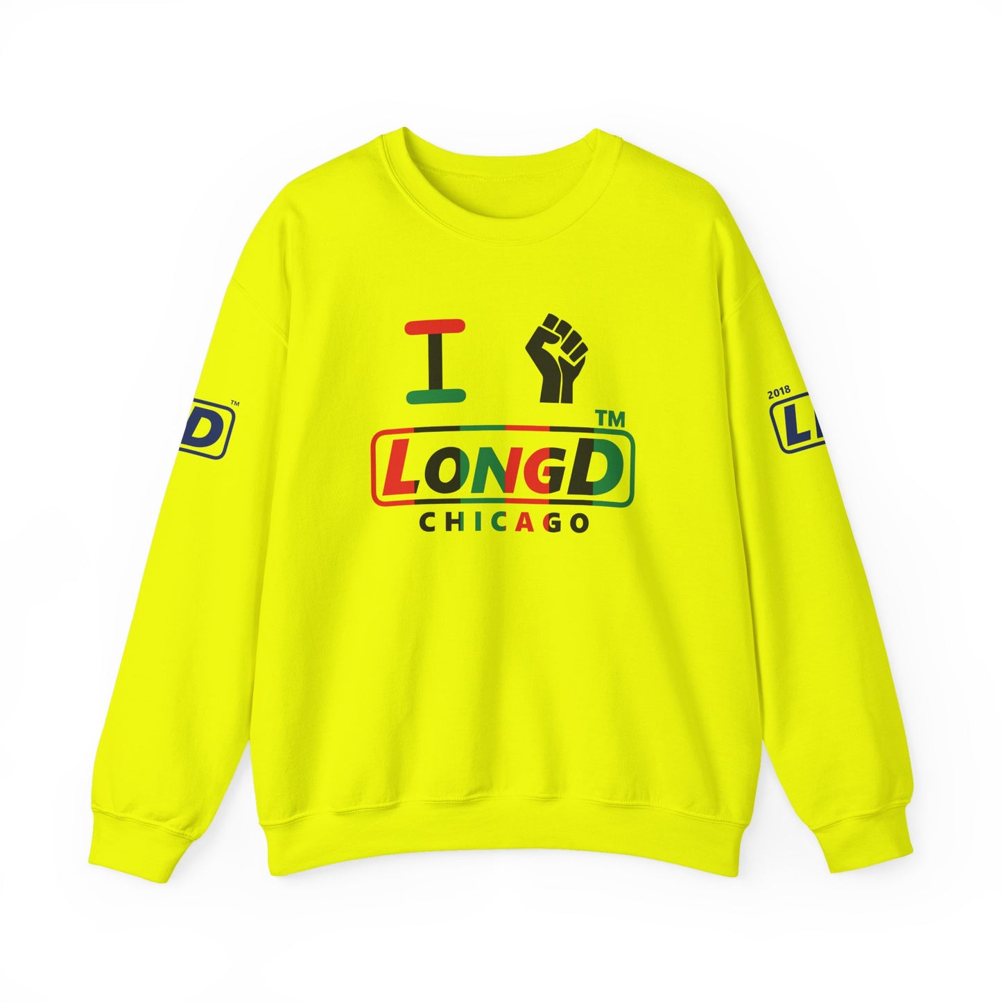 I fist LongD positive vertical 6-striped 4-print Chicago logo crewneck sweatshirt