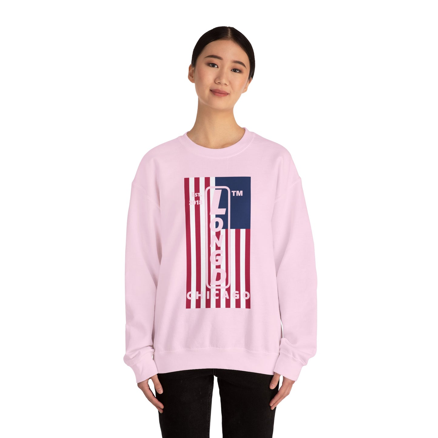 LongD negative flag Chicago logo crewneck sweatshirt (patriotic colors)