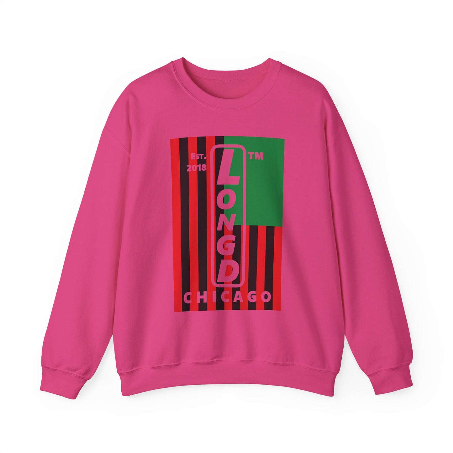 LongD negative cropped flag Chicago upright logo crewneck sweatshirt (Juneteenth colors)