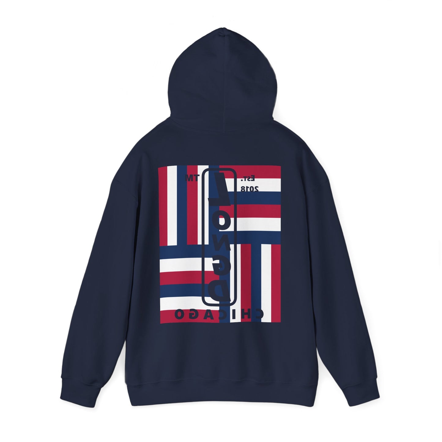 LongD single-breasted negative windmill front-back Chicago upright logo hoodie (Patriotic colors)