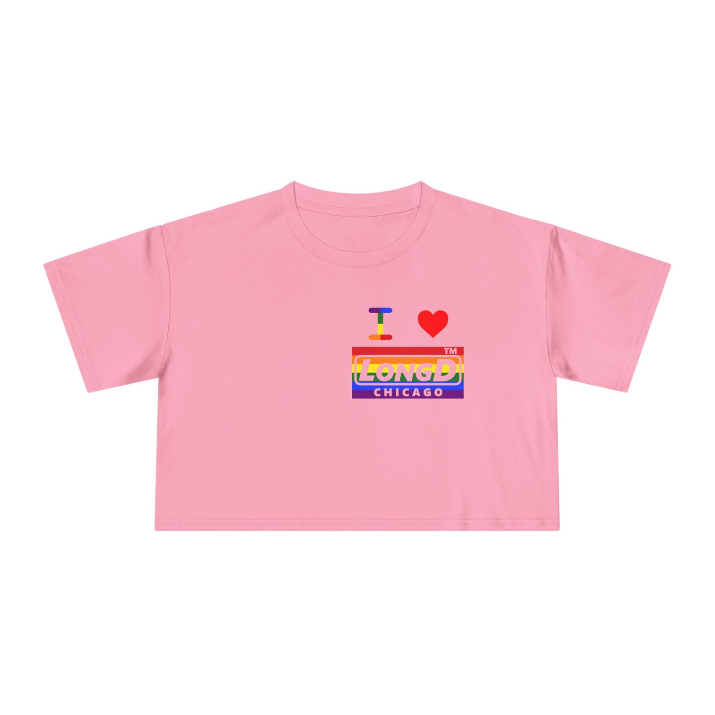 I Luv LongD negative horizontal 6-striped single-breasted Chicago logo reverse front-back crop tee (Pride colors)