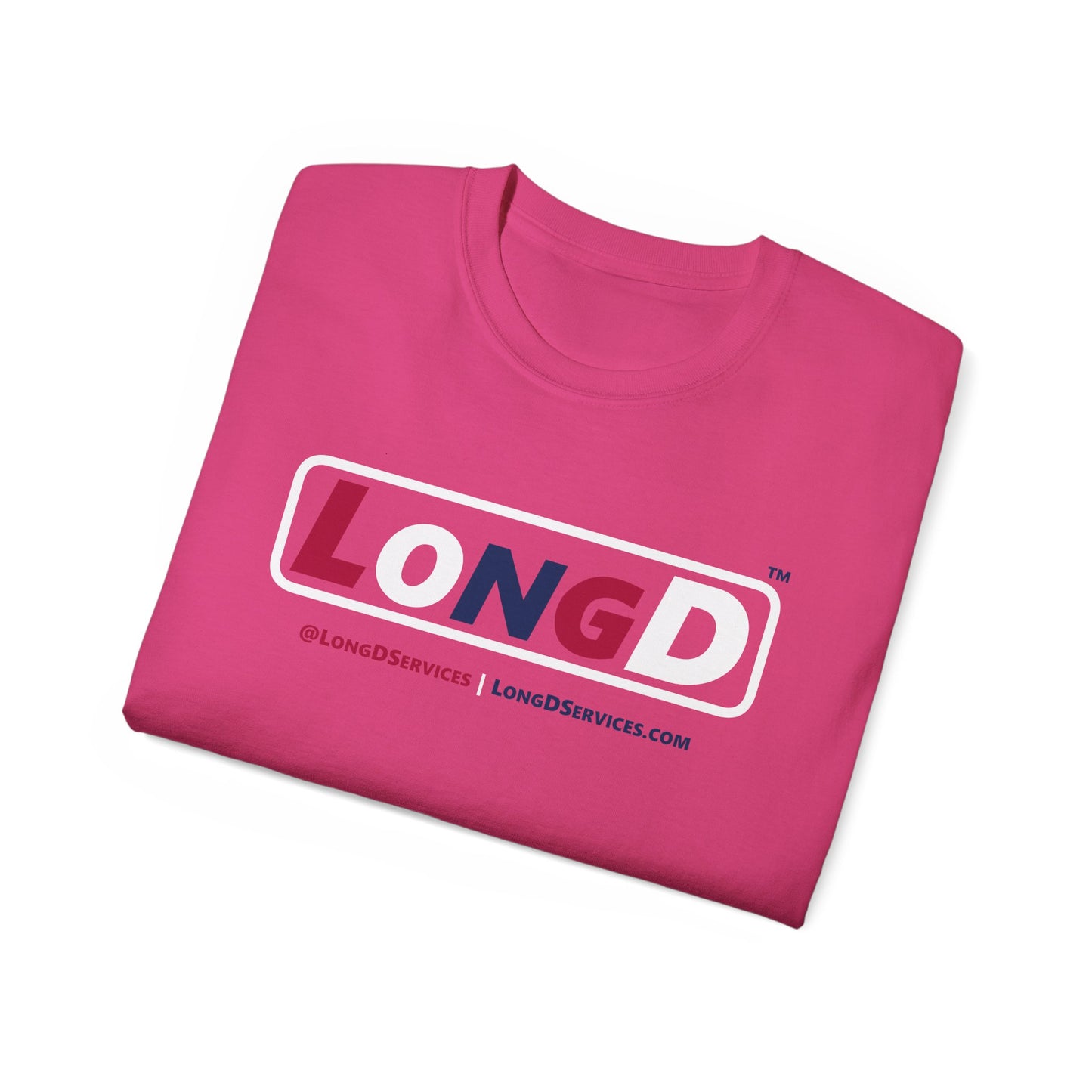 LongD® Logo Cotton Tee Red, White and Blue positive varied elements text