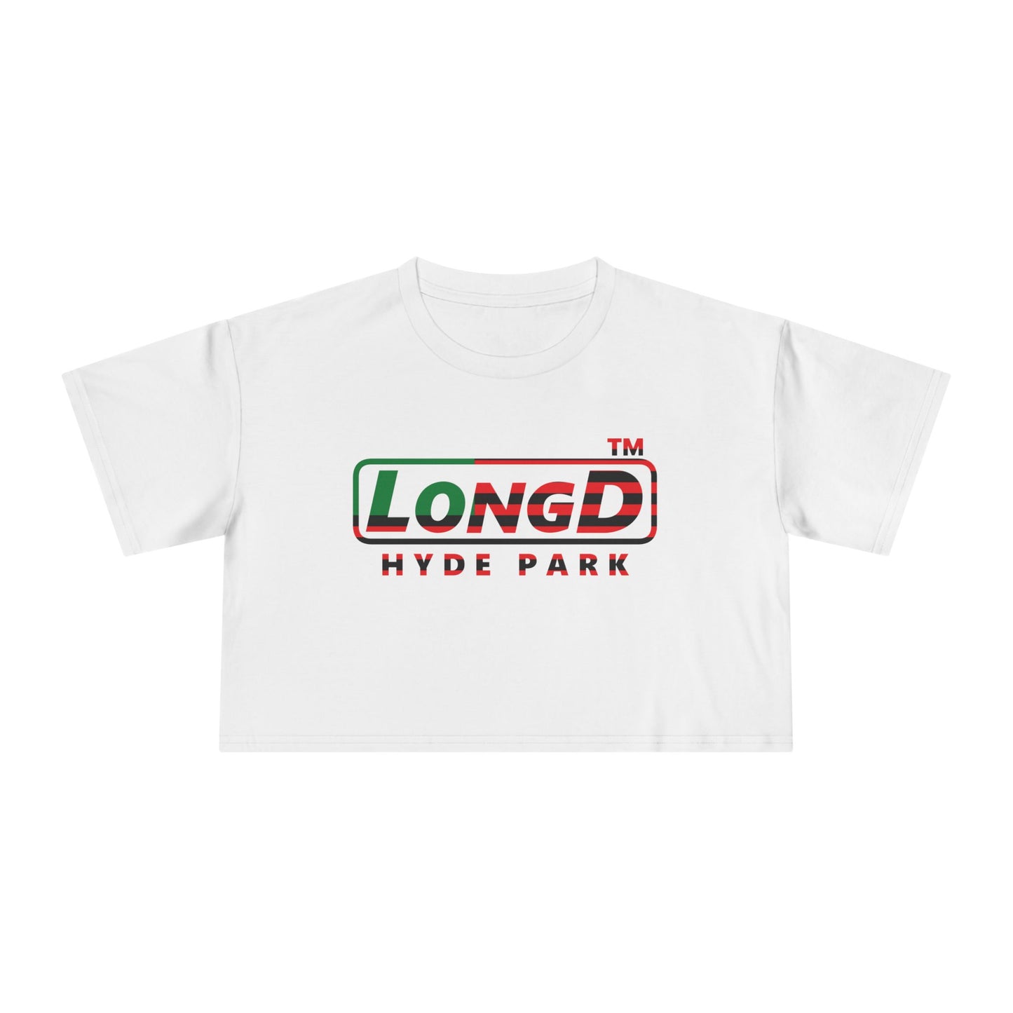 LongD positive flag Hyde Park logo crop tee (Juneteenth colors)