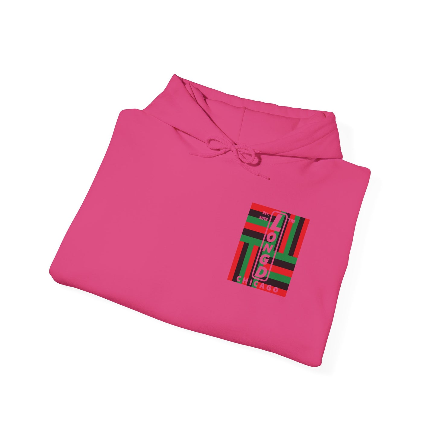LongD single-breasted negative windmill front-back upright Chicago logo hoodie (Juneteenth colors)