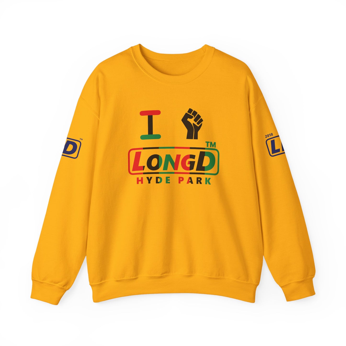 I fist LongD positive vertical 6-striped 4-print Hyde Park logo crewneck sweatshirt