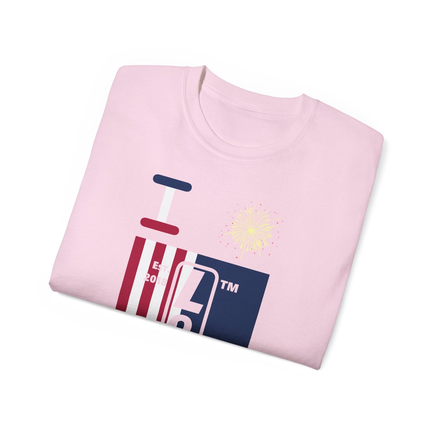 I Burst LongD cotton tee negative cropped flag Chicago upright logo (Patriotic colors)