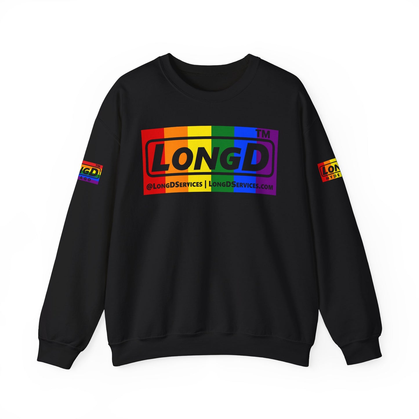 LongD official basic 4-print tag-domain logo crewneck sweatshirt with Pride heart