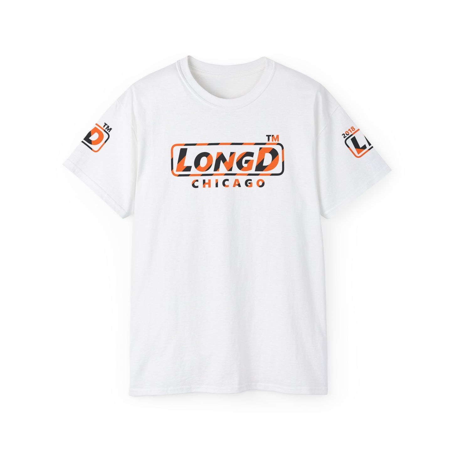 LongD Chicago positive 12-striped 4-print logo (Halloween colors) cotton tee