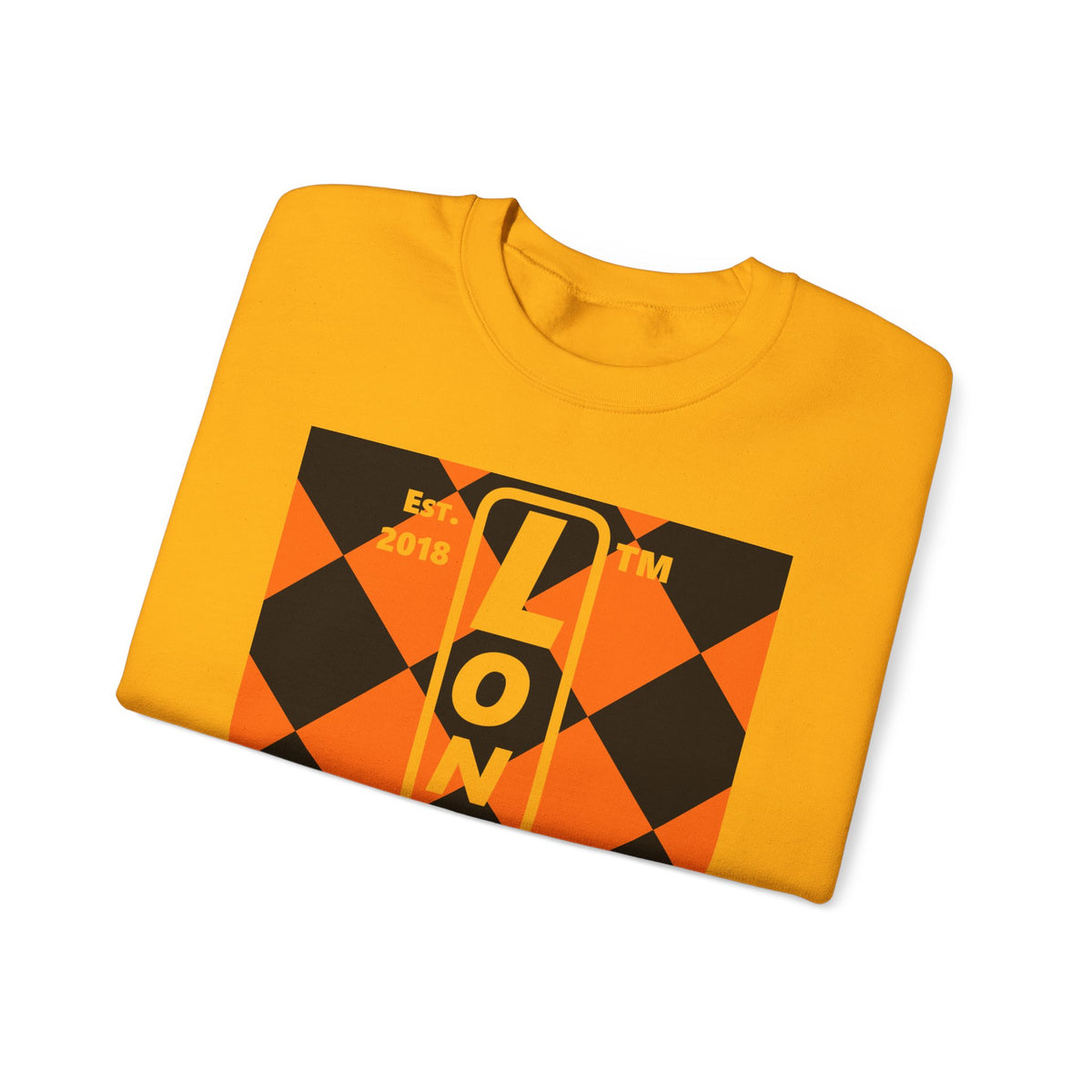 LongD Hyde Park negative upright argyle logo (Halloween colors) crewneck sweatshirt