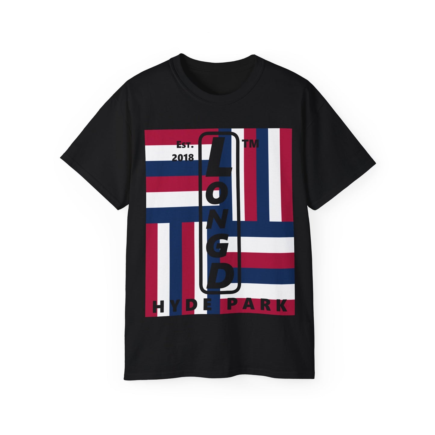 LongD cotton tee negative windmill Hyde Park upright logo (Patriotic colors)