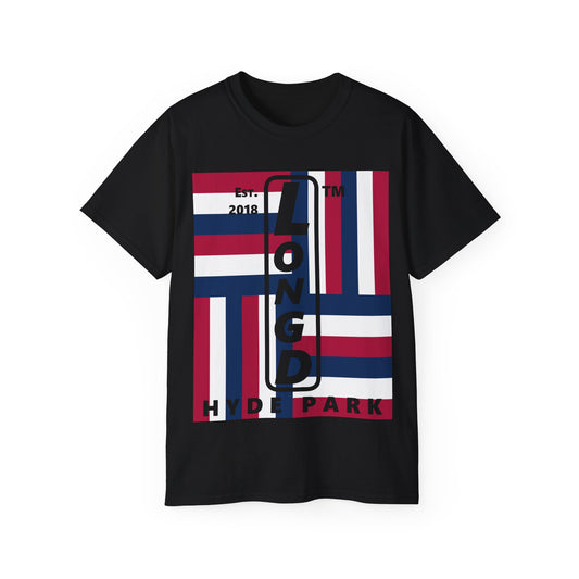 LongD cotton tee negative windmill Hyde Park upright logo (Patriotic colors)