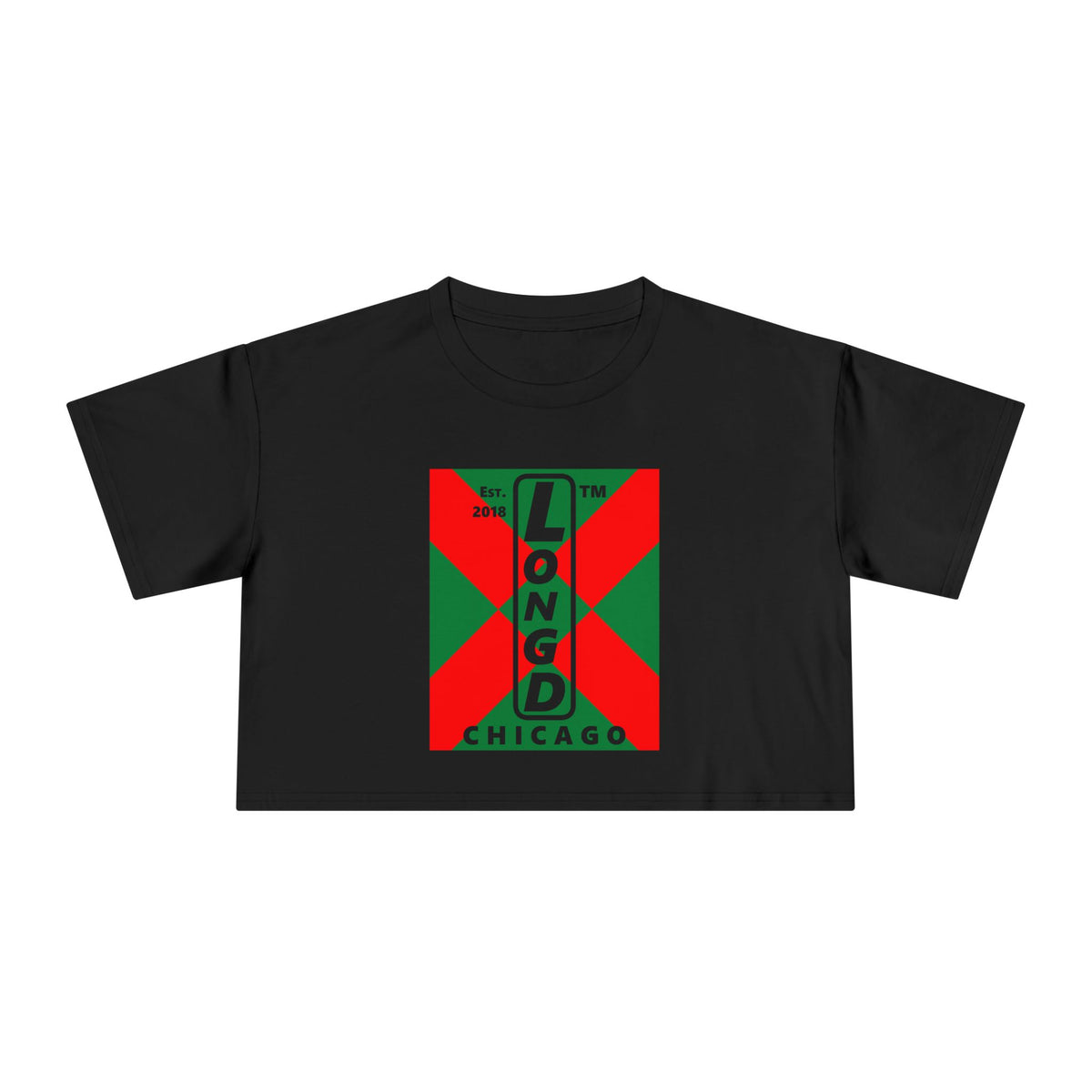 LongD Chicago negative upright argyle x logo (Xmas colors) crop tee