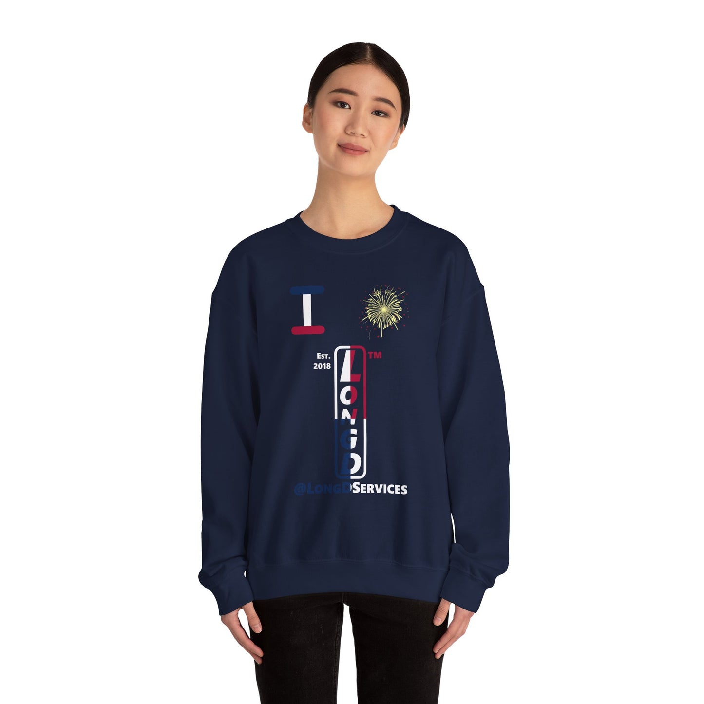 I Burst LongD positive quarters tag upright logo crewneck sweatshirt